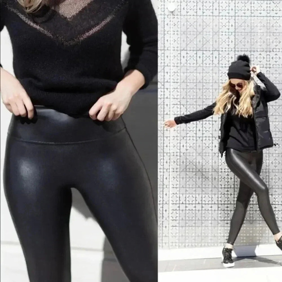 Spanx Faux Leather Leggings Size Medium B1067 - Picture 2 of 8